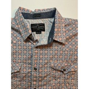 Cody James Adult 2XL XXL Blue Floral Western Rodeo Cowboy Pearl Snap Button Mens
